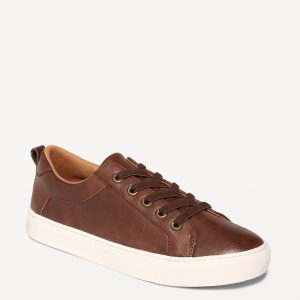 Gender-Neutral Elastic-Lace Faux-Leather Sneakers for Kids
