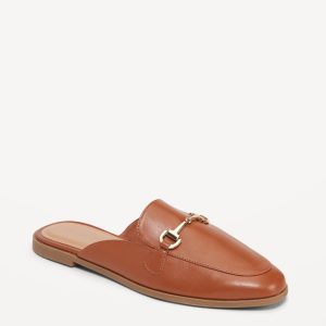 Faux-Leather Loafer Mule Shoes