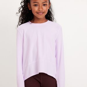 Long-Sleeve Curved-Hem Performance Top for Girls