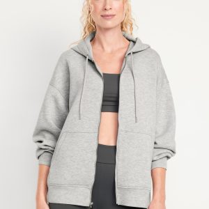 Oversized Bounce Fleece Zip Tunic Hoodie Sweatshirt