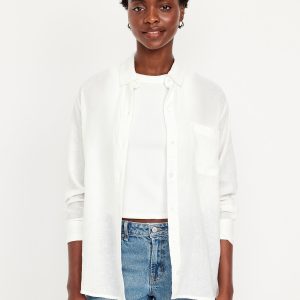Linen-Blend Loose Button-Down Shirt