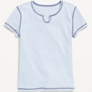 Fitted Short-Sleeve Ribbed T-Shirt for Girls