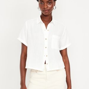 Crinkle Gauze Loose Button-Down Shirt