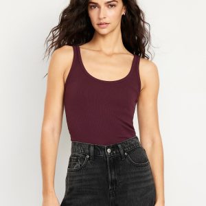 First-Layer Ribbed Scoop-Neck Tank Top
