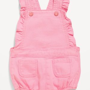 Ruffle-Trim Twill Pocket Shortalls for Baby