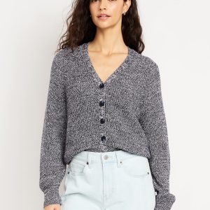 V-Neck Shaker-Stitch Cardigan Sweater