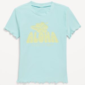 Lettuce-Edge Graphic Rashguard Swim Top for Girls