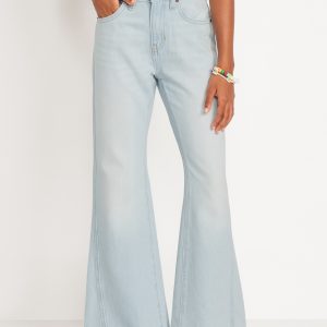 High-Waisted Baggy Frayed-Hem Flare-Leg Jeans for Girls