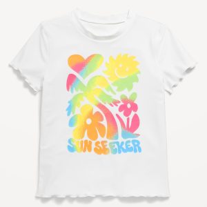 Lettuce-Edge Graphic Rashguard Swim Top for Girls