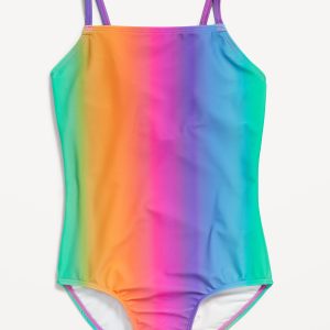 Printed Back Cutout One-Piece Swimsuit for Girls