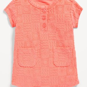 Textured-Terry Henley Pocket One-Piece Romper for Baby