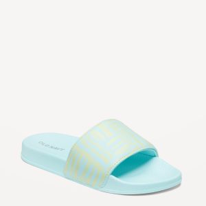 Printed Faux-Leather Pool Slide Sandals for Girls