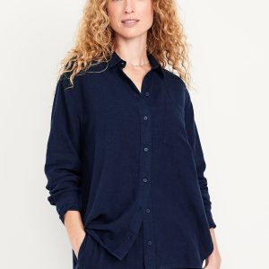 Button-Down Linen-Blend Striped Shirt