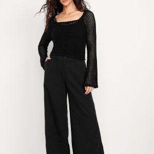 High-Waisted Crinkle Gauze Super Wide-Leg Pants