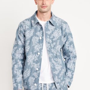 Textured Floral Shirt Jacket