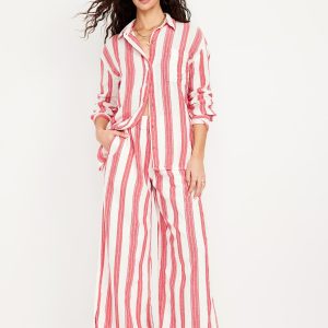 High-Waisted Crinkle Gauze Super Wide-Leg Pants