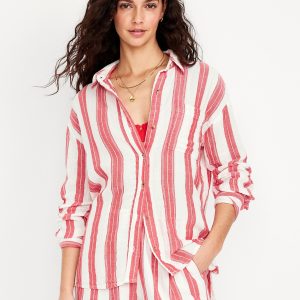 Crinkle Gauze Button-Down Shirt