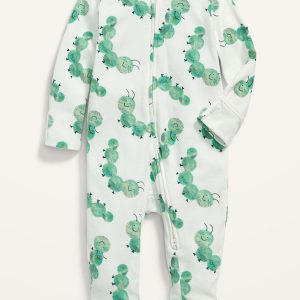 Unisex Caterpillar Print Sleep & Play 2-Way Zip Footed One-Piece for Baby