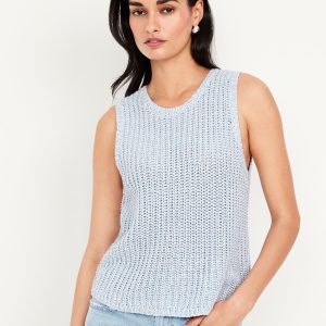 Sleeveless Open-Stitch Sweater