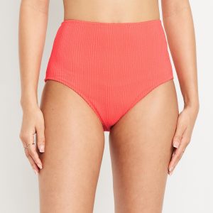 High-Waisted Ribbed Bikini Swim Bottoms