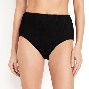 High-Waisted Ribbed Bikini Swim Bottoms