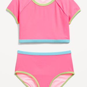 Color-Block Raglan-Sleeve Swim Set for Girls