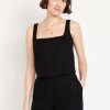 Square-Neck Linen-Blend Crop Tank Top