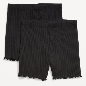 Ribbed Lettuce-Edge Biker Shorts 2-Pack for Toddler Girls