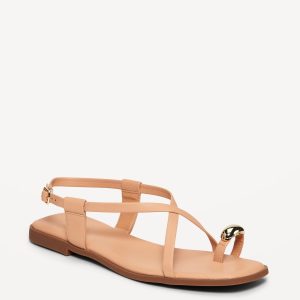 Faux Leather Strappy Toe Ring Sandals