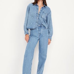 Extra High-Waisted Embroidered Wide-Leg Jeans