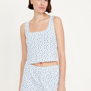 Pointelle Cropped Pajama Tank Top