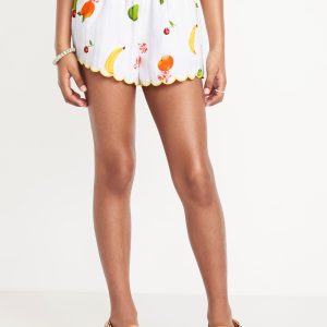 Printed Double-Weave Scallop-Trim Shorts for Girls