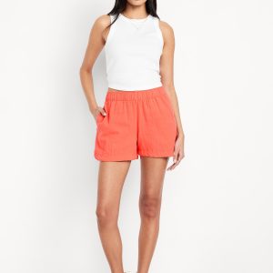 High-Waisted Crinkle Gauze Shorts -- 4-inch inseam