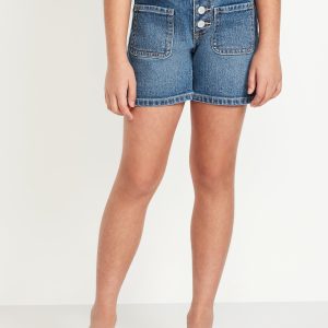 High-Waisted Mariner Midi Jean Shorts for Girls