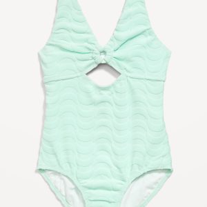 Textured Cutout One-Piece Swimsuit for Girls