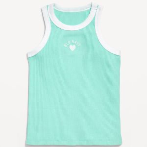 Fitted Ribbed Logo-Graphic Tank Top for Girls
