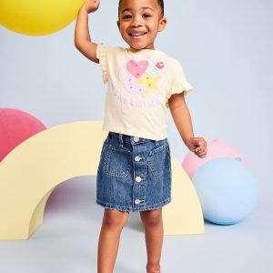 High-Waisted Button-Front Jean Skirt for Toddler Girls