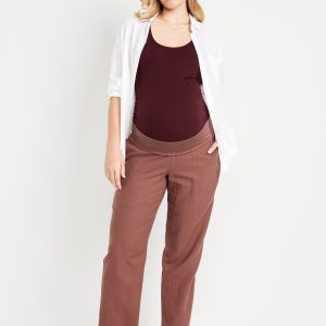 Maternity Rollover Waist Linen Pant