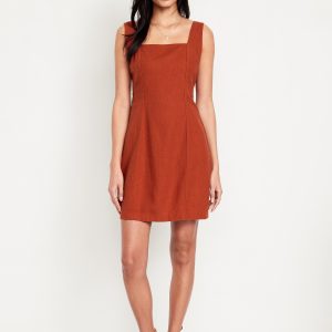 Square-Neck Linen-Blend Mini Dress