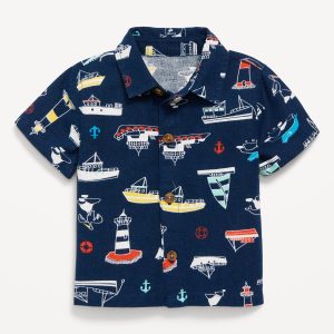 Printed Short-Sleeve Linen-Blend Shirt for Baby