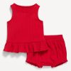 Sleeveless Ribbed Ruffle-Trim Top and Shorts Set for Baby