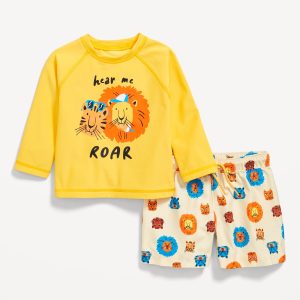 Long-Sleeve Rashguard Swim Top and Shorts Set for Baby