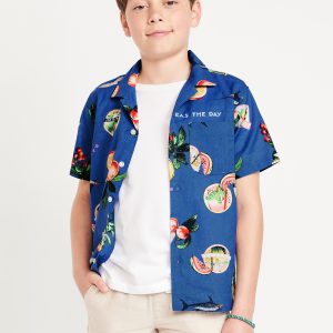 Printed Short-Sleeve Linen-Blend Pocket Shirt for Boys