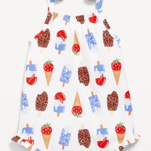 Sleeveless Tie-Knot Graphic One-Piece Romper for Baby