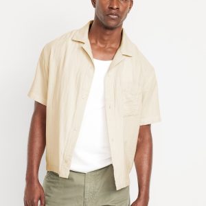 Short-Sleeve Cropped Heavyweight Camp Shirt