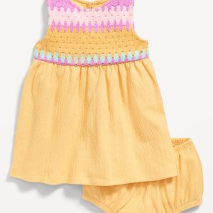 Sleeveless Crochet-Panel Dress and Shorts Set for Baby