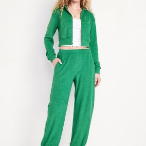High-Waisted Towel Terry Barrel Ankle Pants