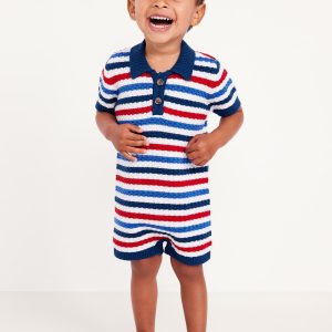 Sweater-Knit Polo One-Piece Romper for Baby