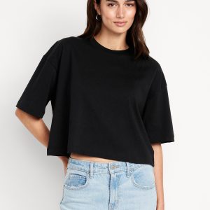 Vintage Crew-Neck Oversized Crop T-Shirt