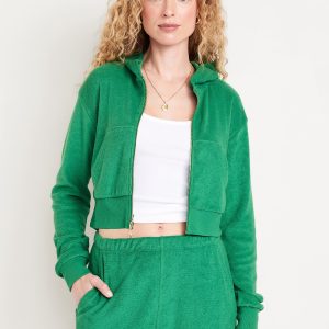 Towel Terry Crop Zip Hoodie